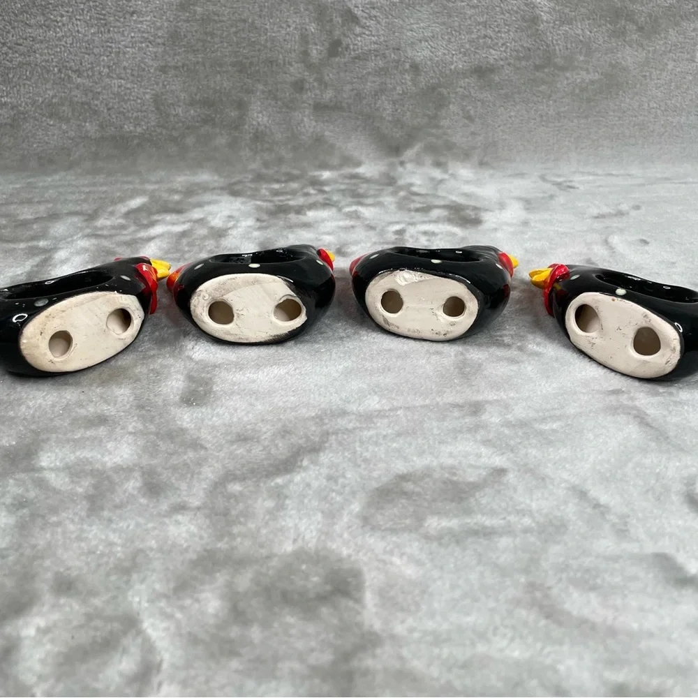 Colorful Ceramic Rooster Napkin Rings Set of 4 Black Red Yellow Farmhouse OS
